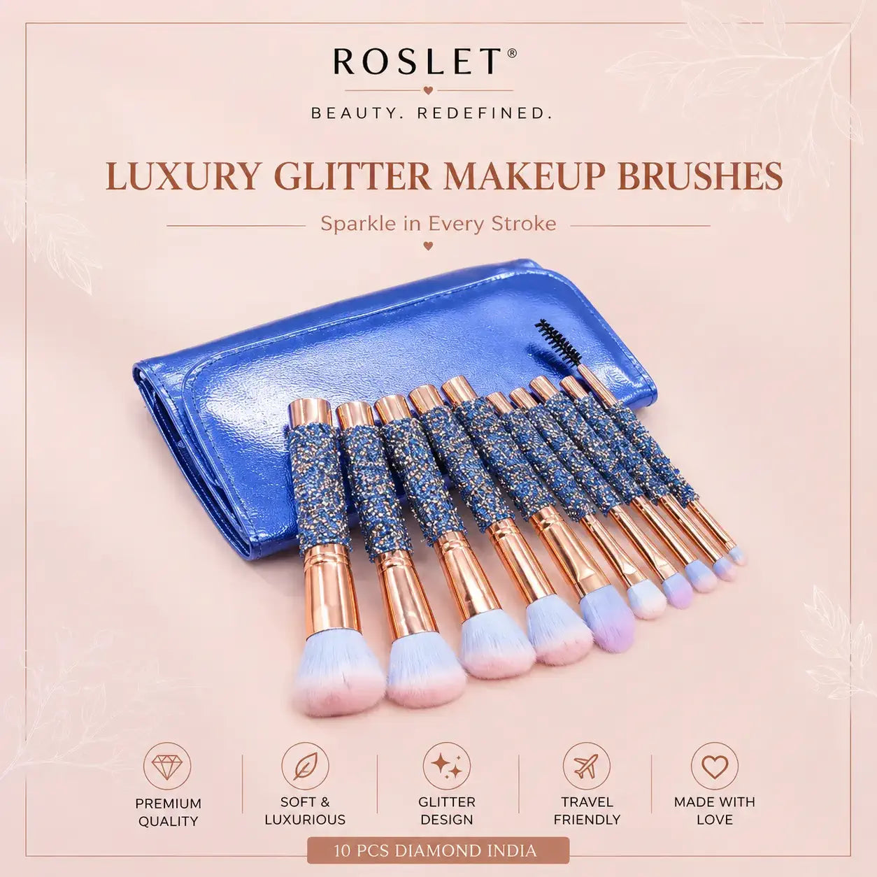 Diamond handle makeup brushes for bridal and party makeup in India