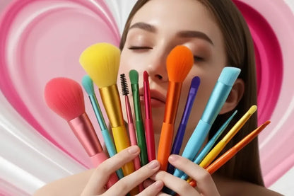 Face and eye rainbow makeup brushes for Indian beauty routines
