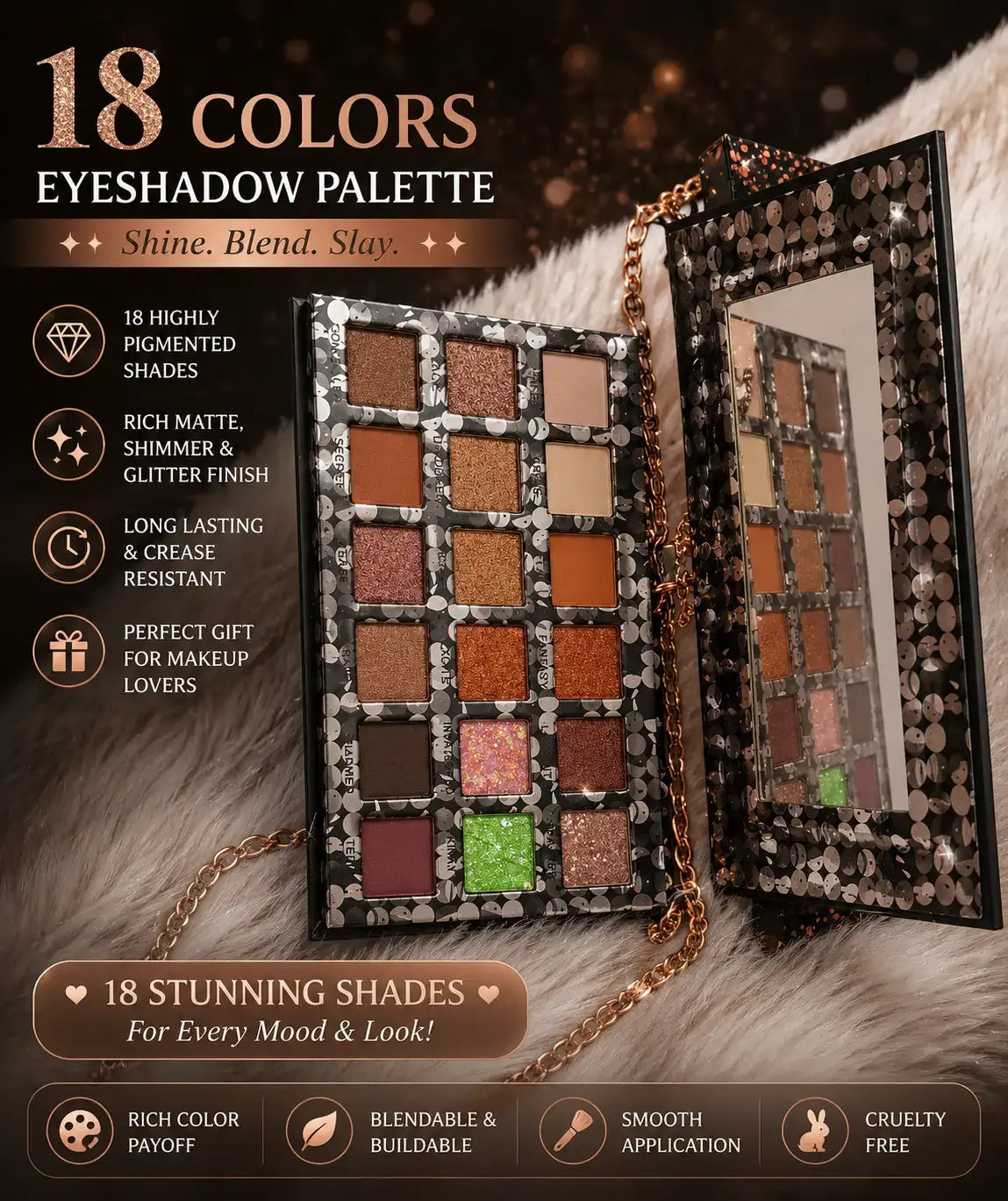 Glitter eyeshadow palette for glam eye makeup looks
