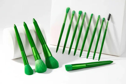 Green soft blending makeup brushes for flawless powder and blush application