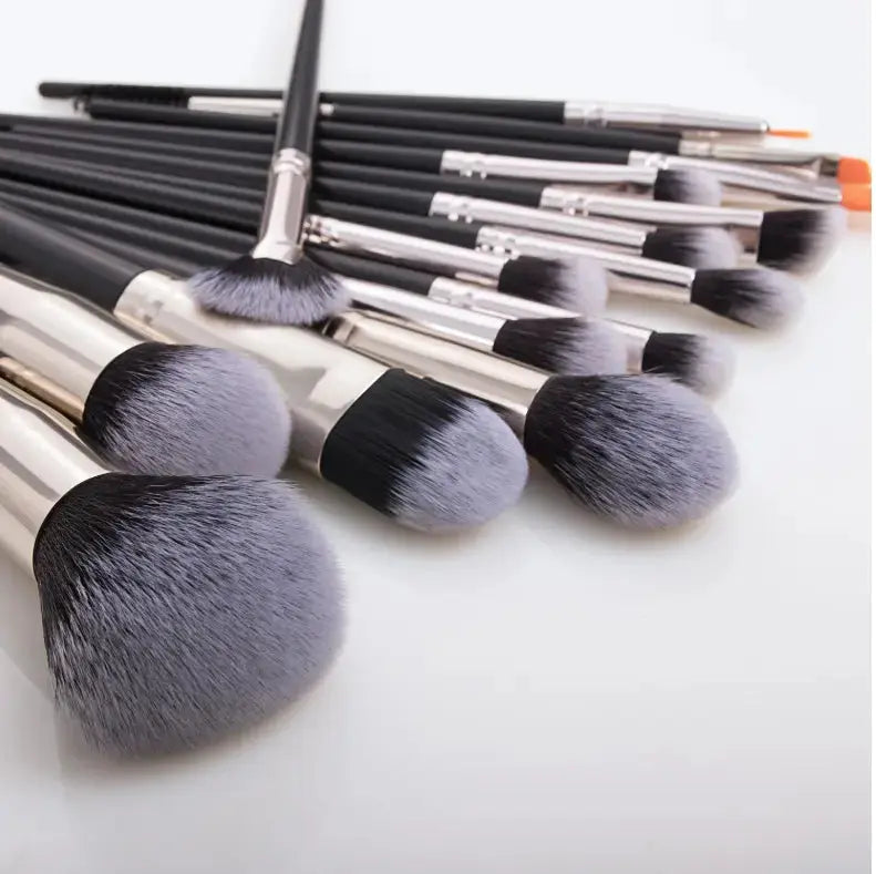 Lightweight black makeup brush set with soft synthetic bristles