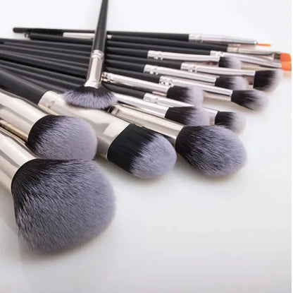 Lightweight black makeup brush set with soft synthetic bristles