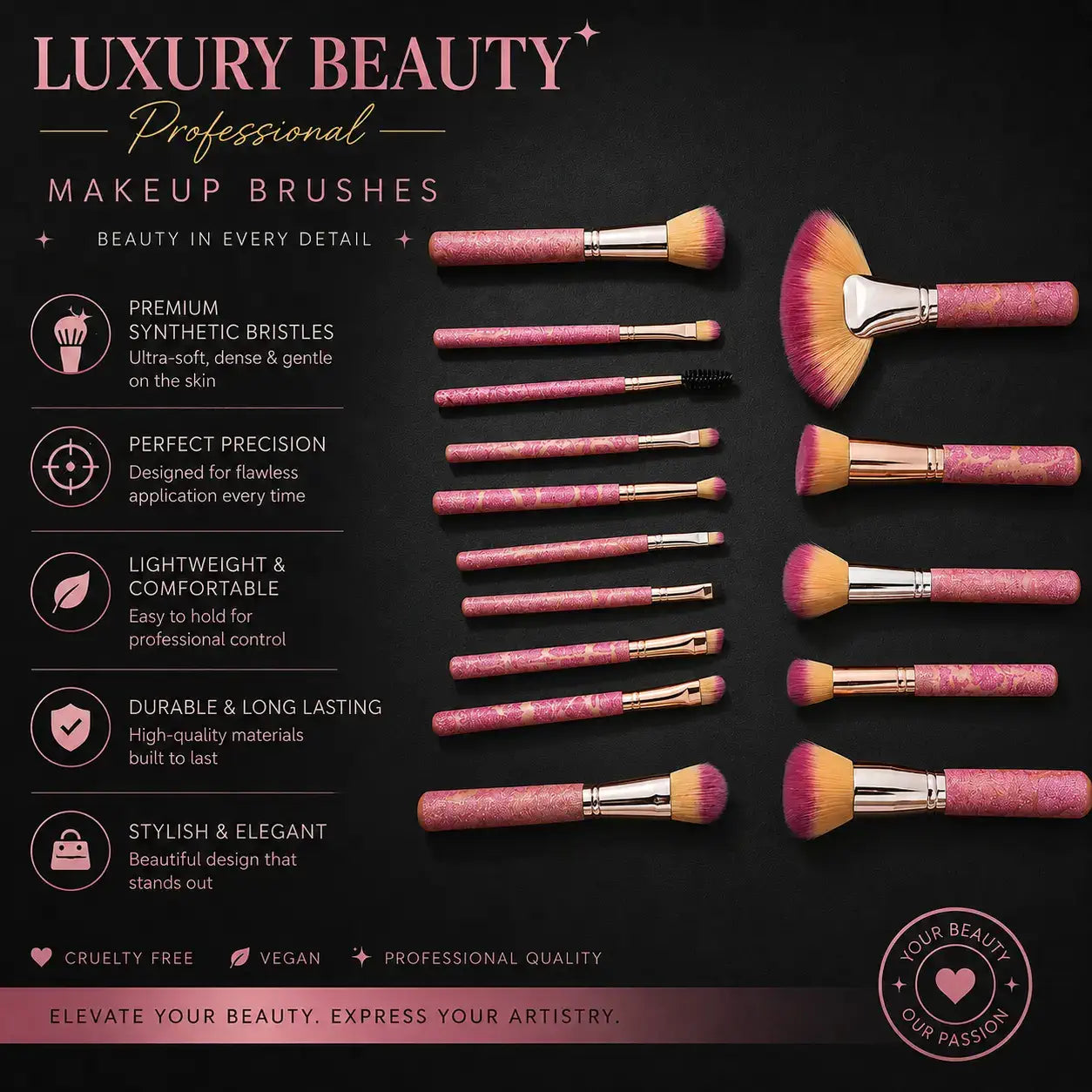 LUXURY BEAUTY premium 15-piece makeup brush set