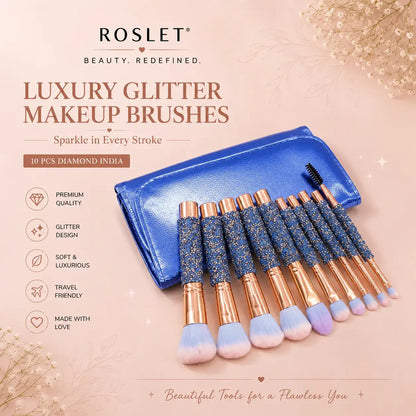 Luxury glitter makeup brush collection with soft blending brushes