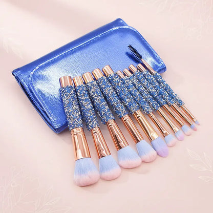 Makeup brushes with blue pouch for travel and beauty organization