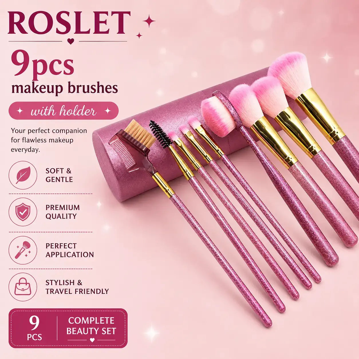 Makeup brushes with holder for face and eye makeup
