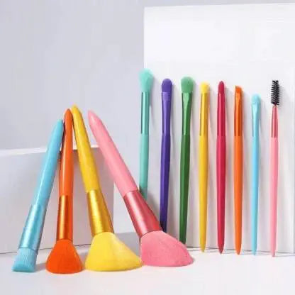 Roslet rainbow make up brush set premium synthetic kabuki pro makeup brushes ( Pack of 12 Brushes)