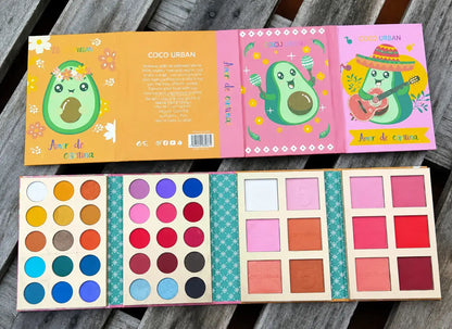 Multicolor eyeshadow palette with blush and highlighter shades
