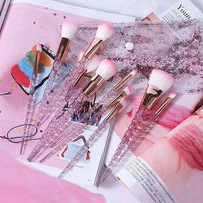 Elegant pink makeup brush set with soft bristles
