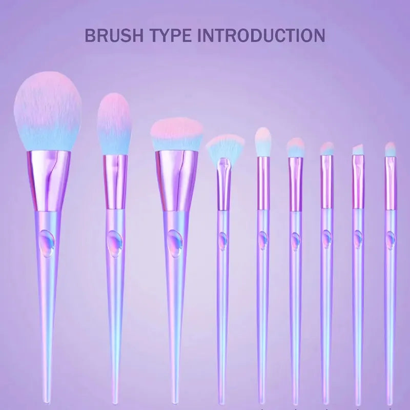 Premium eye and face makeup brushes with elegant mermaid handles