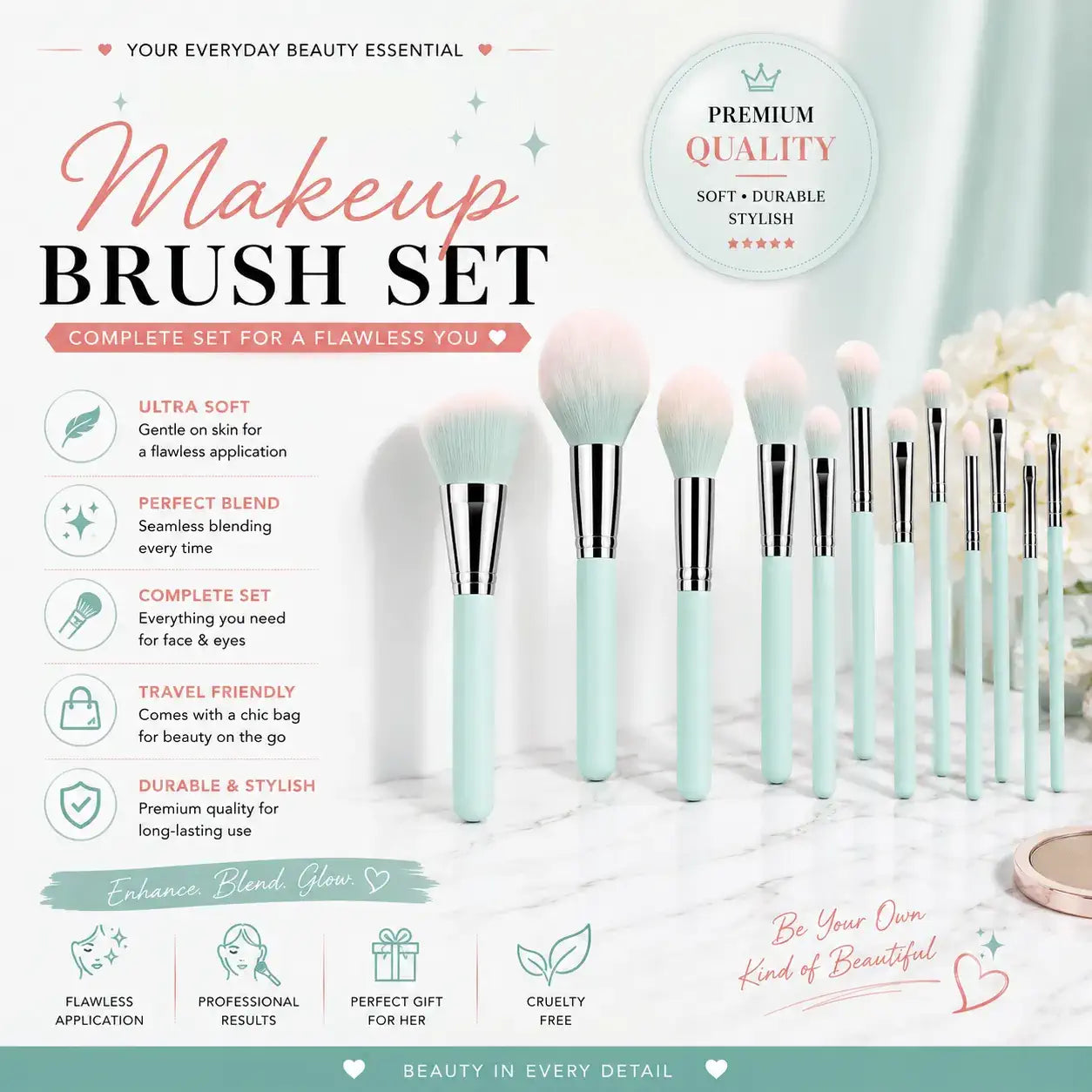 Premium wooden handle makeup brush set for flawless makeup application in India