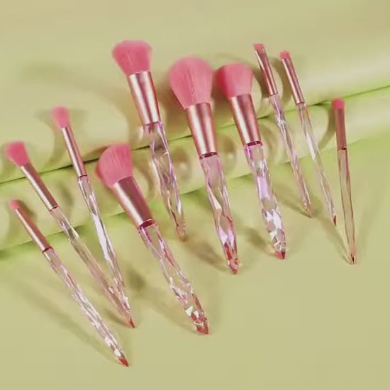 ROSLET 10-piece crystal makeup brush set with soft synthetic bristles for smooth makeup application