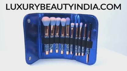 ROSLET luxury glitter 10 pcs diamond makeup brushes for contour blush blending powder and eye makeup looks in India