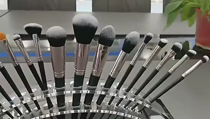 ROSLET 16-piece premium black makeup brush set with soft synthetic bristles for smooth blending and flawless makeup application