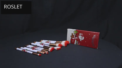 Festive 10 pcs Christmas makeup brush set with soft blending brushes for flawless face and eye makeup application