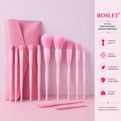 ROSLET 10-piece professional makeup brush set with storage bag