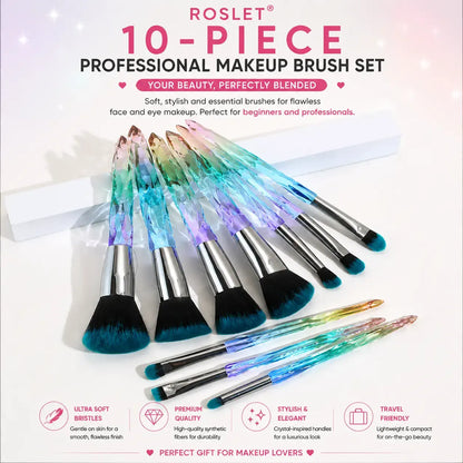 Travel-friendly professional makeup brush set with premium synthetic bristles and holographic pouch