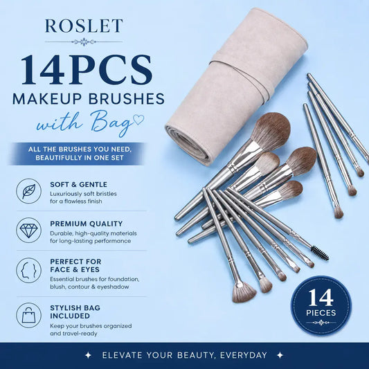 ROSLET 14 pcs professional makeup brushes with travel bag