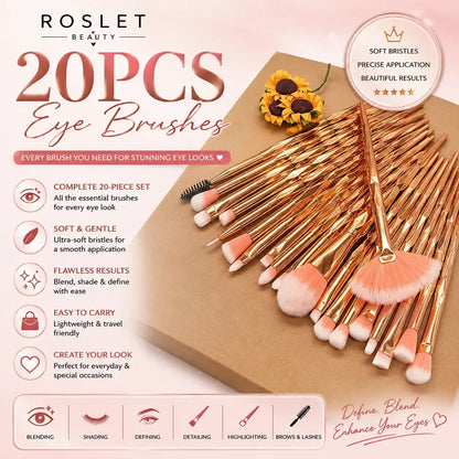 ROSLET 20 pcs golden eye makeup brush set with soft blending brushes
