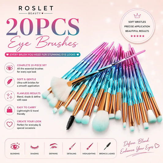 ROSLET 20 piece diamond eye makeup brush set for smooth blending