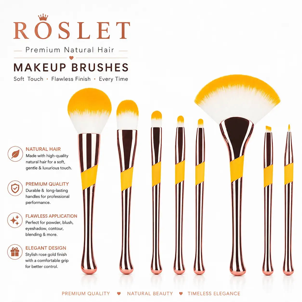 Soft natural bristle makeup brushes for smooth blending