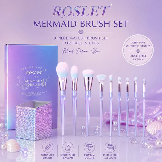 ROSLET 9 pcs makeup brush set with organizer holder for daily makeup