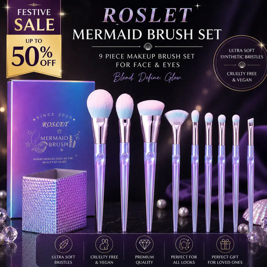 ROSLET 9 pcs makeup brush set with organizer holder for daily makeup
