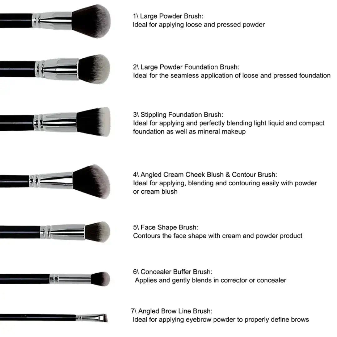 ROSLET premium black makeup brushes set with travel case for flawless face and eye makeup application