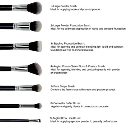 ROSLET premium black makeup brushes set with travel case for flawless face and eye makeup application