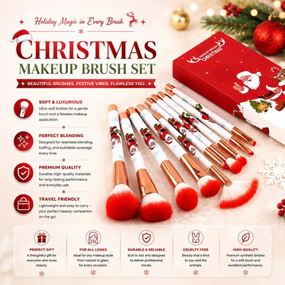Christmas makeup brushes 10 pcs set with soft blending bristles for face and eye makeup
