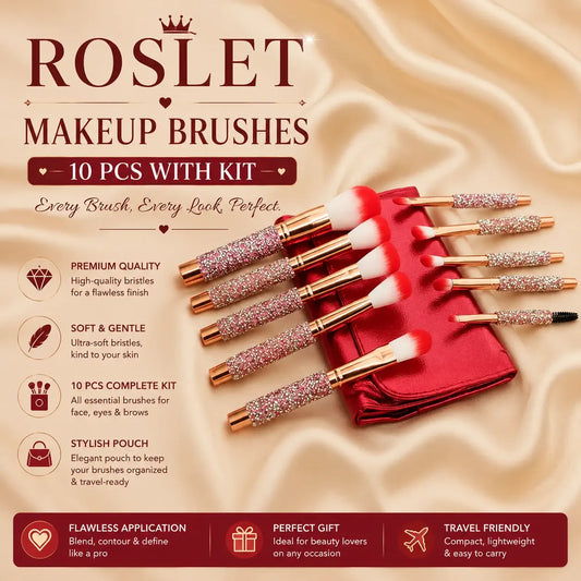 ROSLET crystal 10 pcs makeup brushes with soft blending bristles