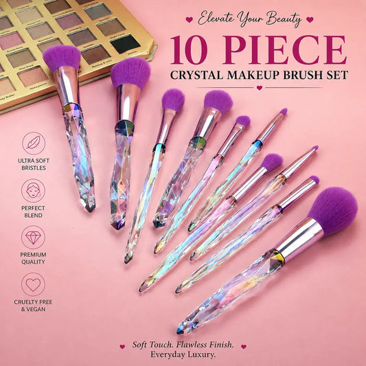 ROSLET crystal handle makeup brush set with soft synthetic bristles