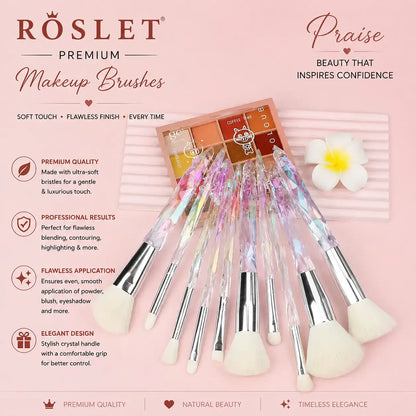 ROSLET crystal makeup brush set with soft synthetic bristles
