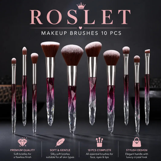 ROSLET crystal transparent handle makeup brush set