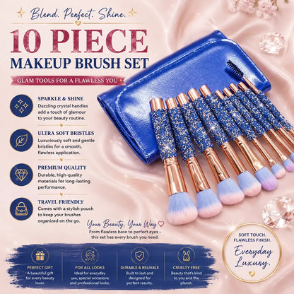 ROSLET glitter 10 pcs makeup brush set for glam beauty looks