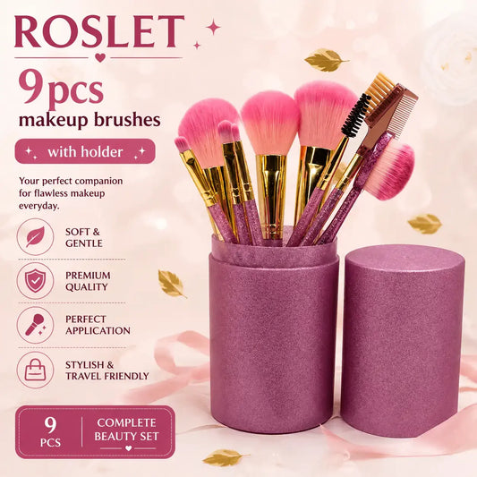 ROSLET glitter makeup brush set with holder
