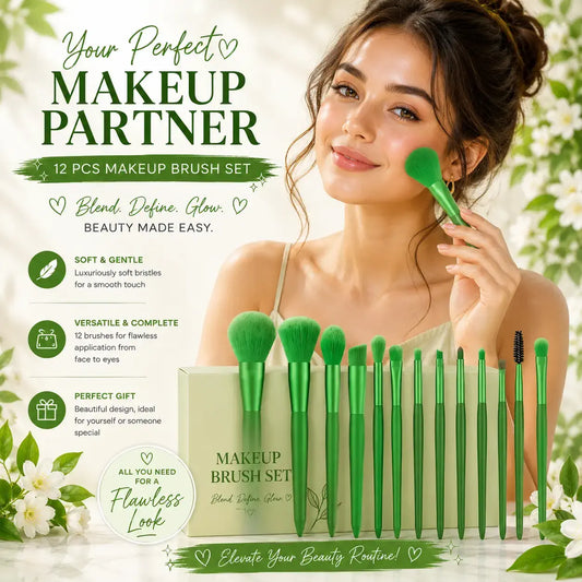 ROSLET green 12 pcs makeup brush set for smooth beauty blending