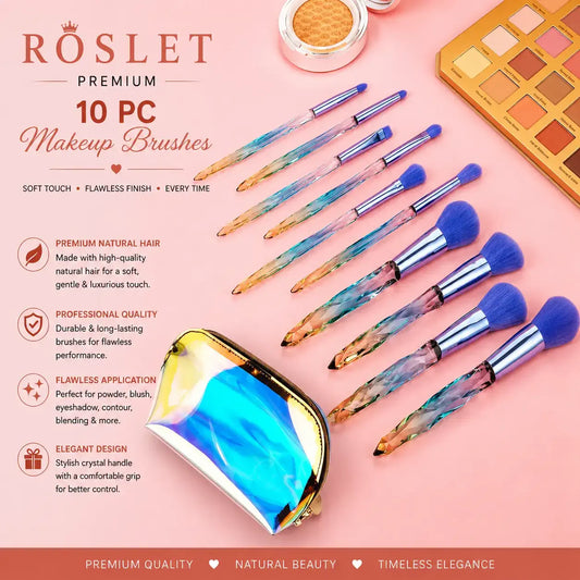 ROSLET multicolor crystal handle 10-piece makeup brush set