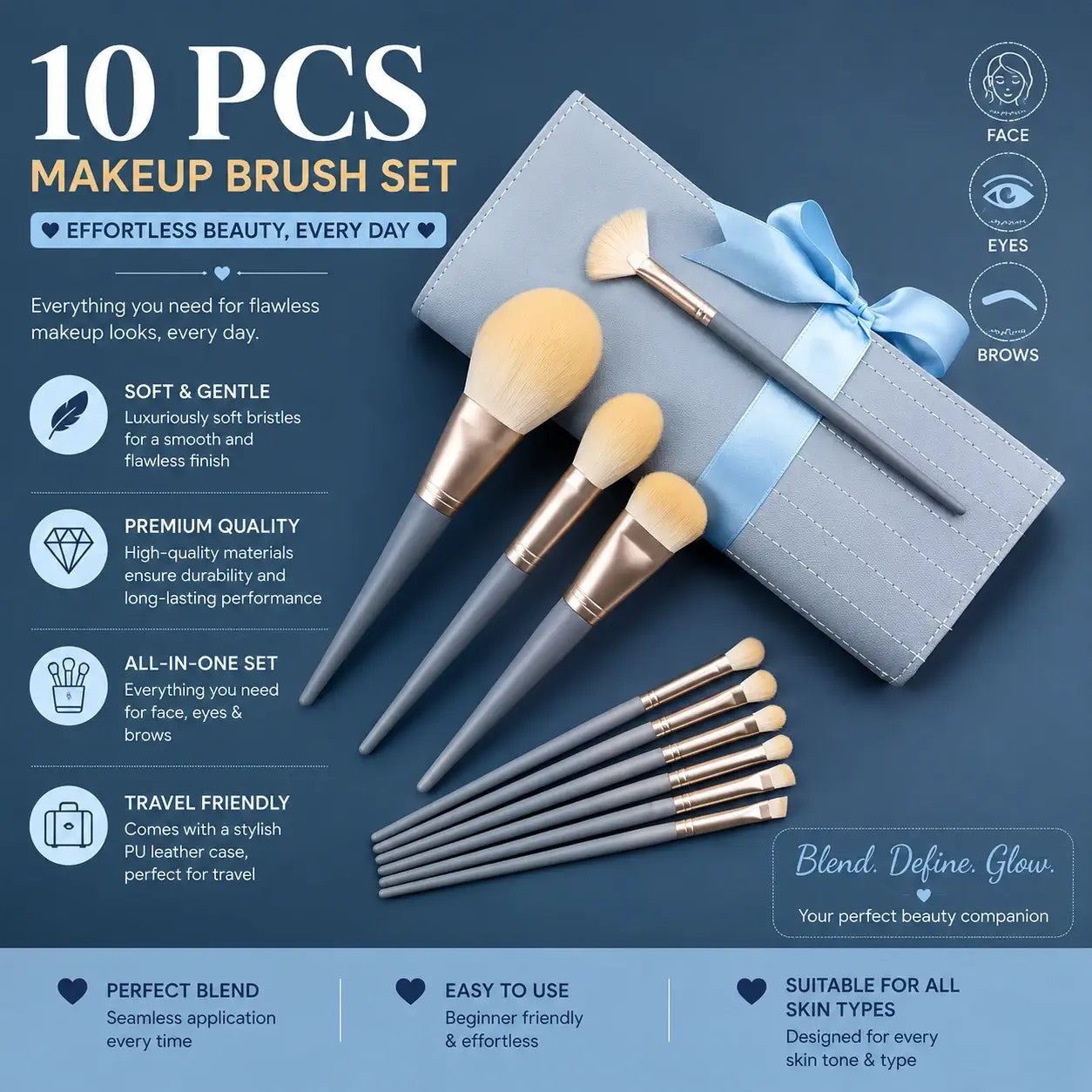 ROSLET premium 10-piece makeup brushes for flawless beauty looks