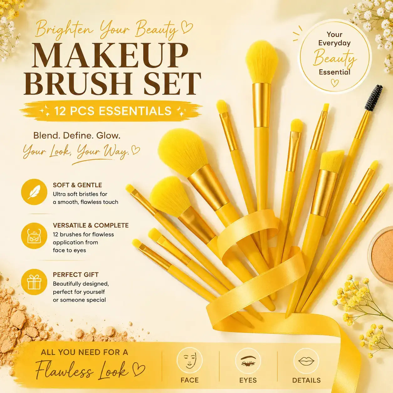 ROSLET premium 12 pcs makeup brushes for flawless beauty looks