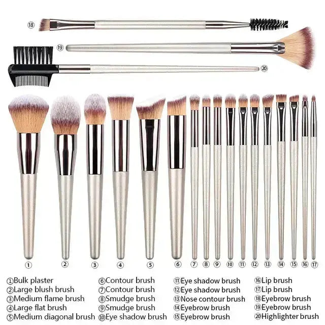20-piece reusable makeup brush set with lightweight handles