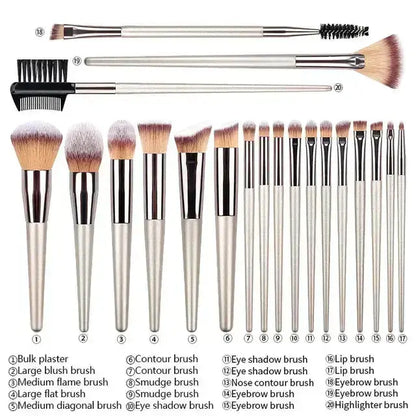 20-piece reusable makeup brush set with lightweight handles