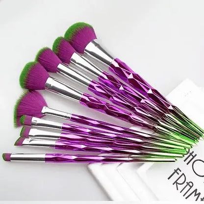 Soft makeup brushes for face and eye makeup blending with stylish purple metallic handles