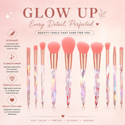 Professional crystal makeup brush set with synthetic bristles