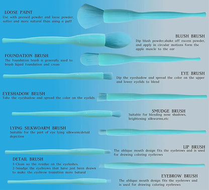 Travel-friendly vegan makeup brush set with storage bag