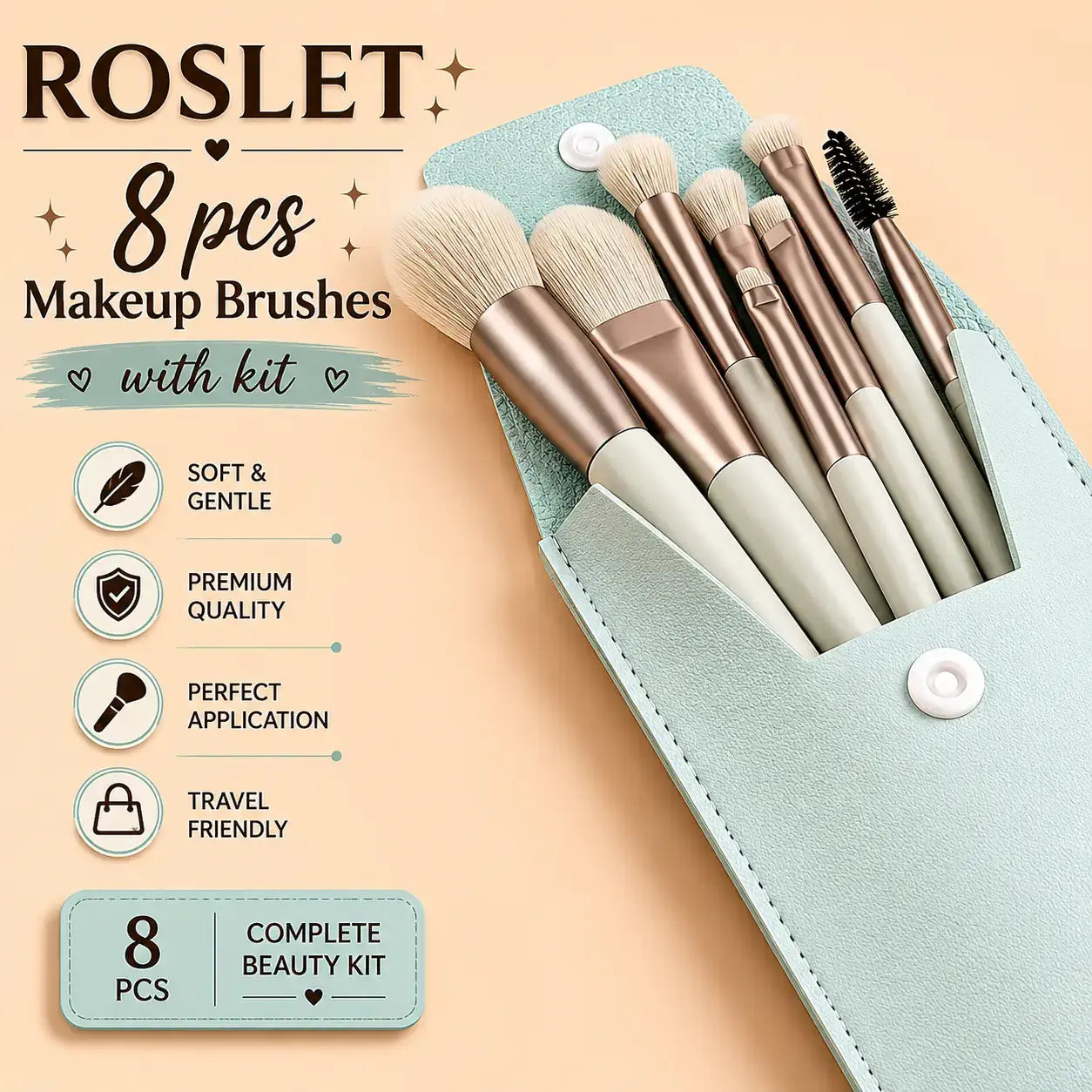 ROSLET travel makeup brush set with portable bag
