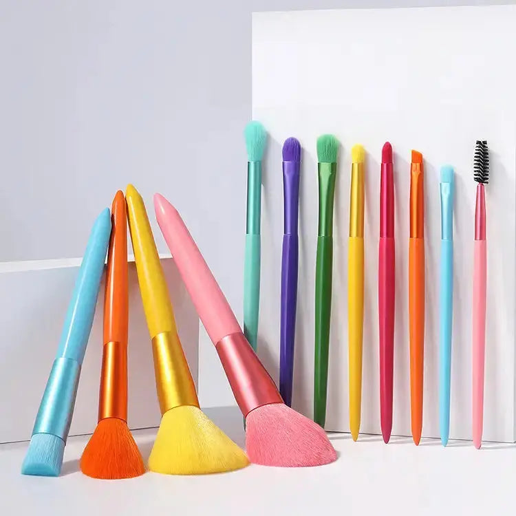 Soft blending rainbow makeup brushes for seamless beauty application