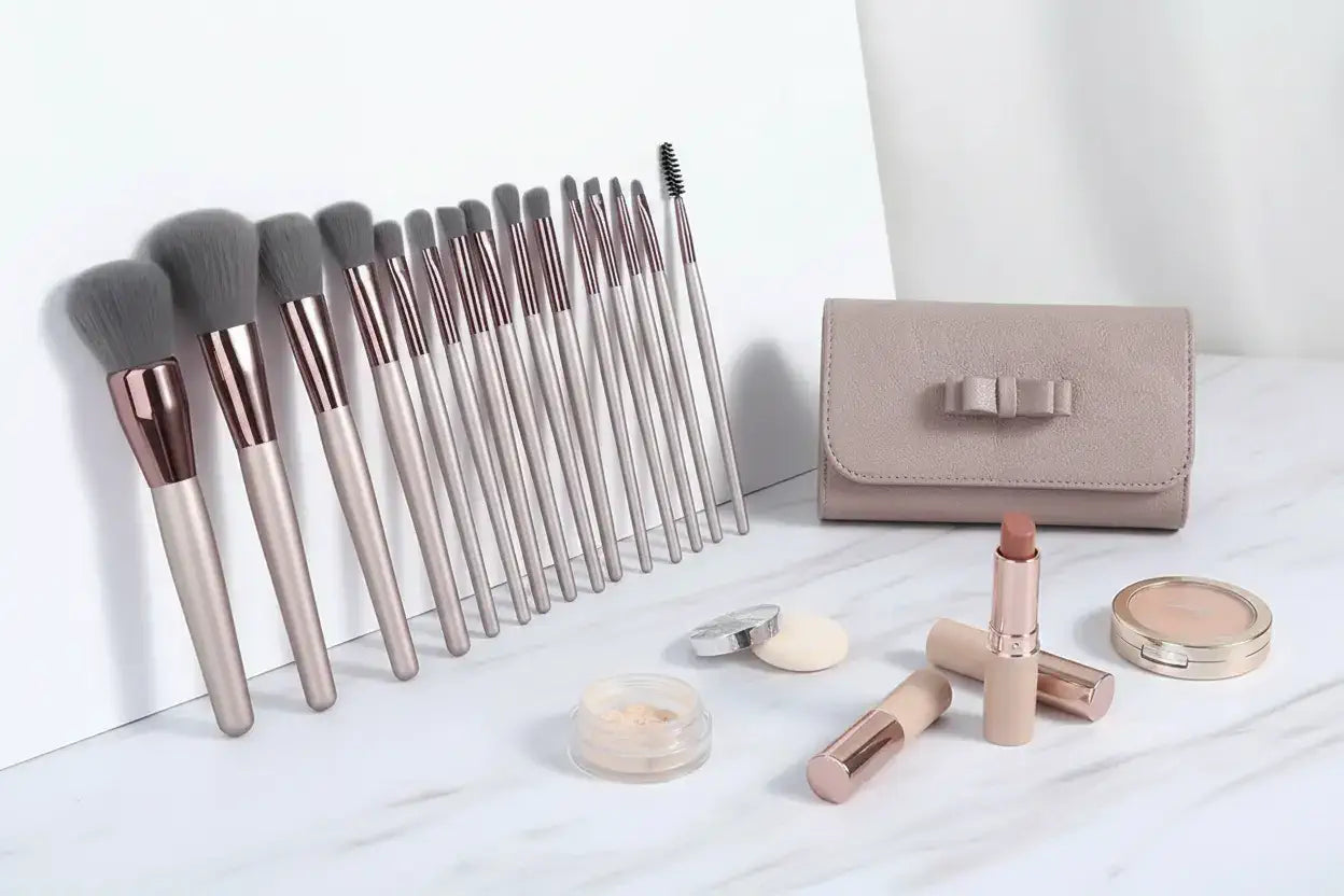 Soft champagne gold blending brushes for flawless makeup application