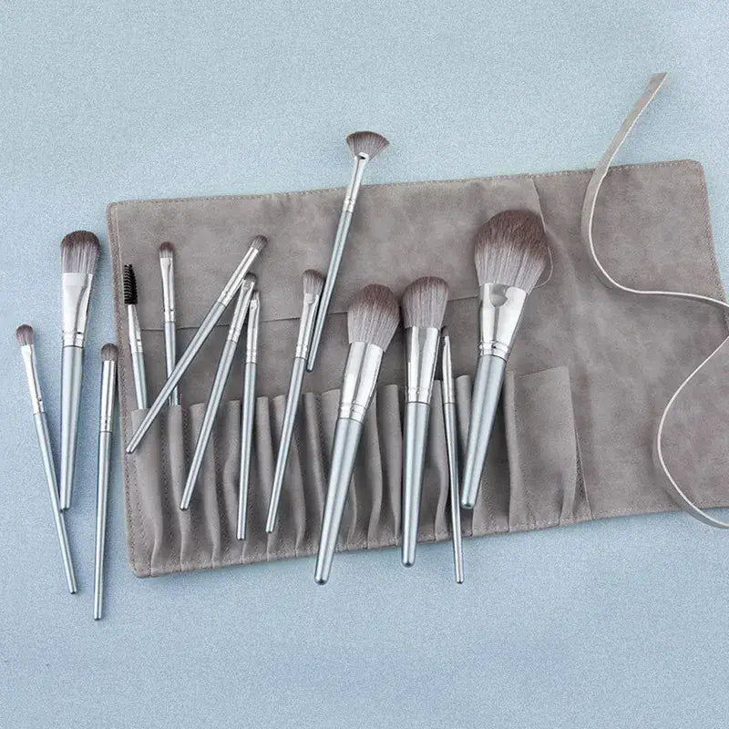 Makeup brushes with travel bag for organized beauty storage