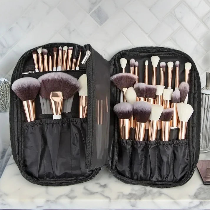 Travel friendly 40-piece makeup brush set with organized storage bag